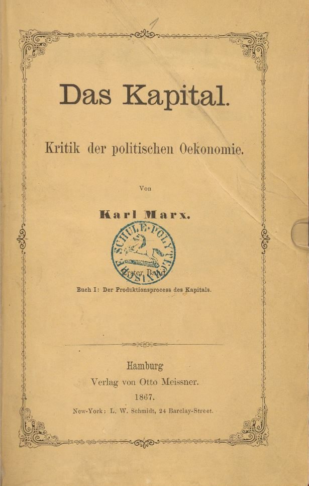 Ein Digitaltisat der Interimsbroschur der Erstausgabe von Karl Marx "Das Kapital"