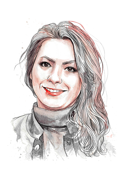 Porträt von Prof. Dr. Sahar Vahdati, Professorin und Leiterin der TIB Forschungsgruppe „AI and Scholarly Communication“, im Stil einer Zeichnung.